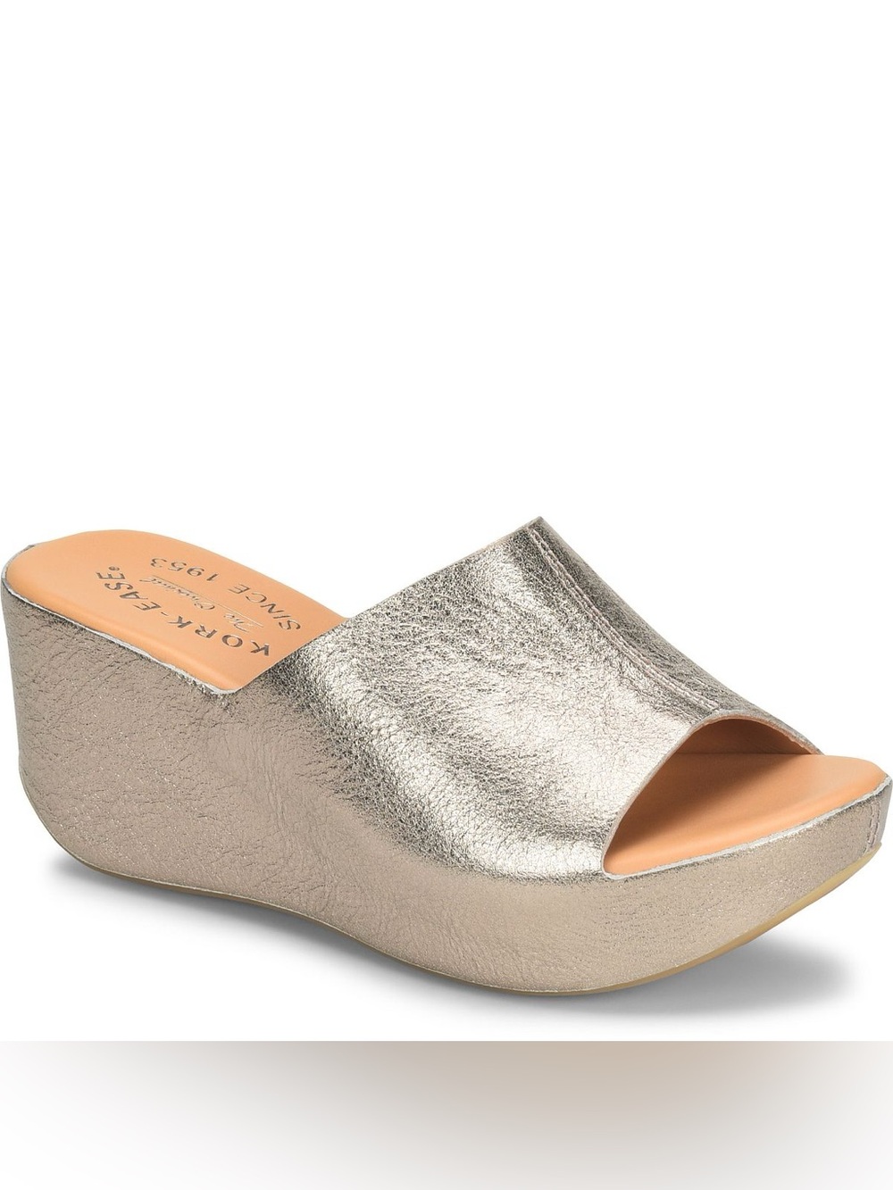 Kork-Ease Greer leather platform wedge slides metallic size 7 - Picture 2 of 9